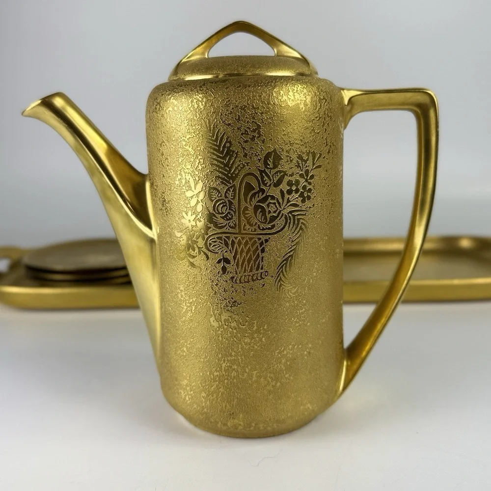 Antique 24k Weeping Gold Chintz Coffee Service, Epiag, RS Tilowitz, MZ Austria